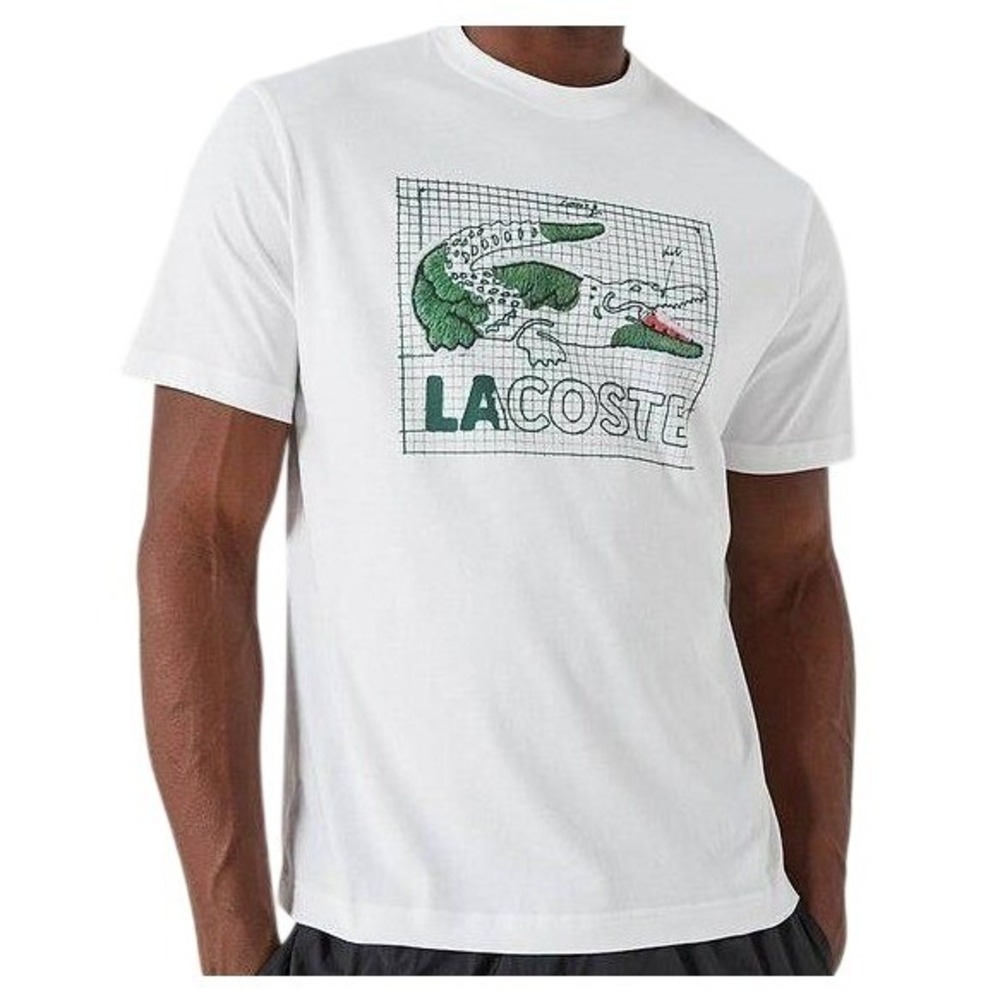 NWT Lacoste Men's Size M White Classic Fit Graphic T-Shirt Organic Cotton